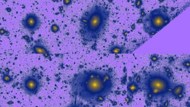 Mosaico com imagens no infravermelho das seis galáxias elípticas massivas a meio da idade atual do Universo que se encontram no Campo Ultra Profundo do Hubble (HUDF).
