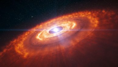 Impresão artística de uma estrela jovem rodeada por um disco protoplanetário