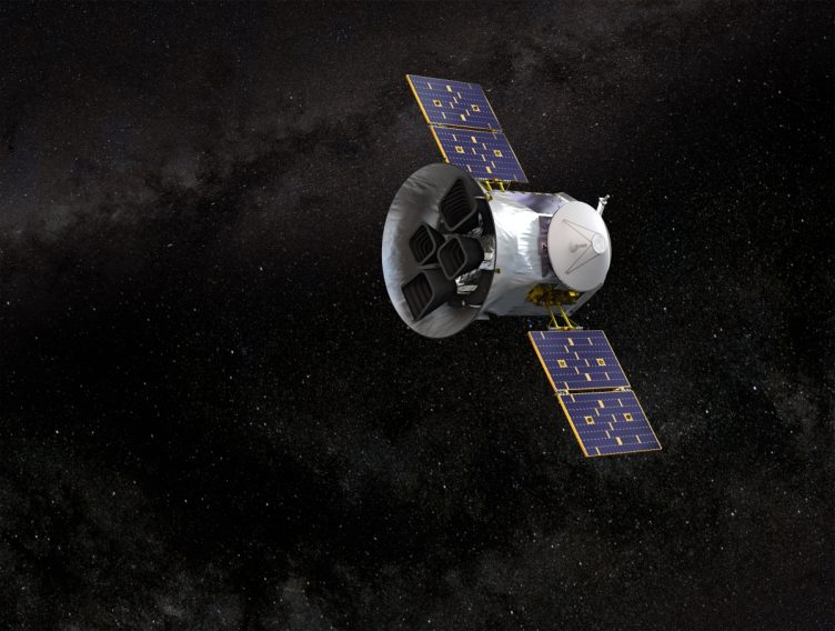 Imagem artística do satélite TESS no espaço.