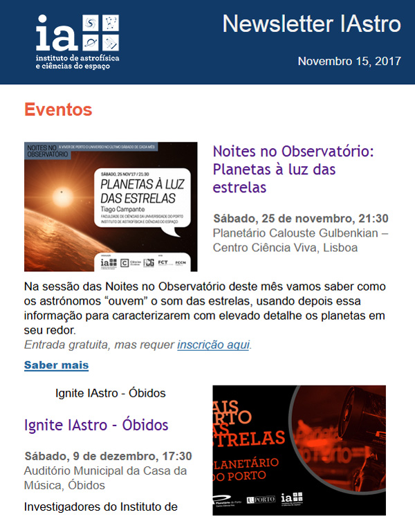 Newsletters IAstro : Novembro 2018