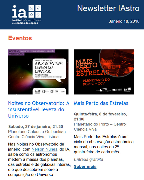 Newsletter IAstro : Janeiro 2018