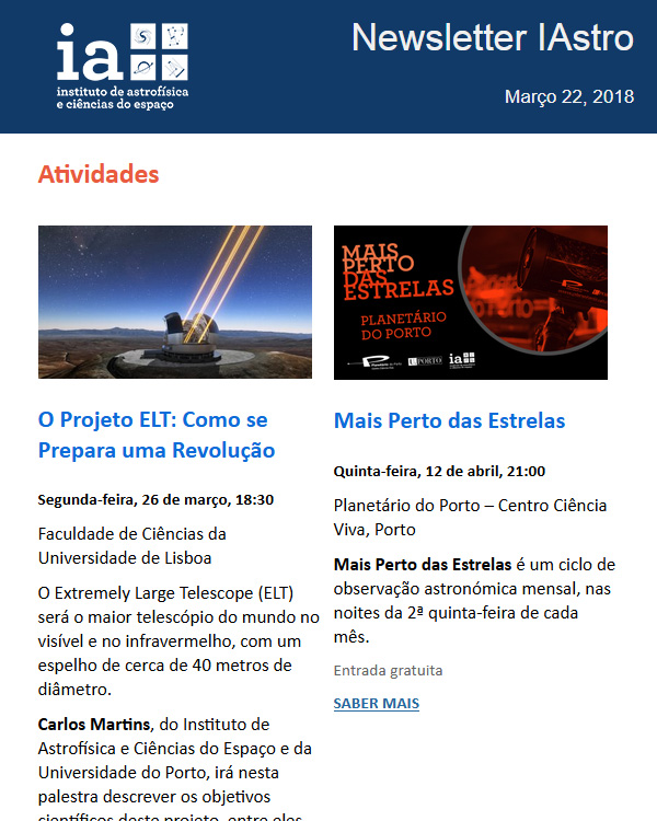 Newsletters IAstro : Março 2018