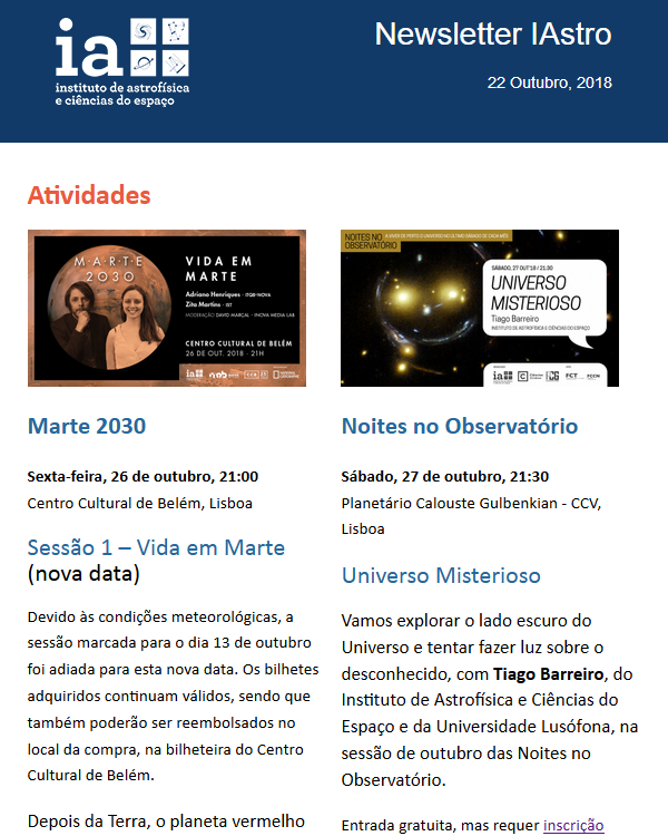 Newsletter IAstro - outubro 2018