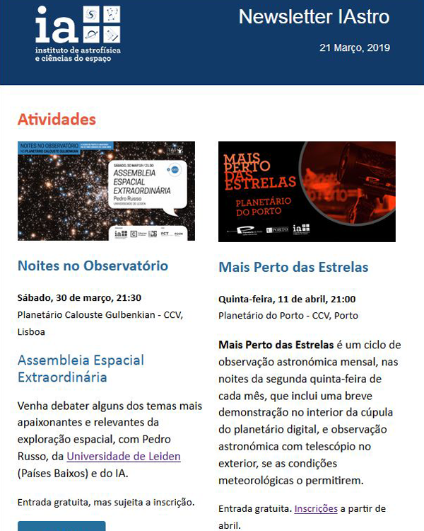 Newsletter IAstro março-abril 2019