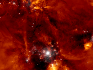 Simulação computacional de um proto-enxame de galáxias.