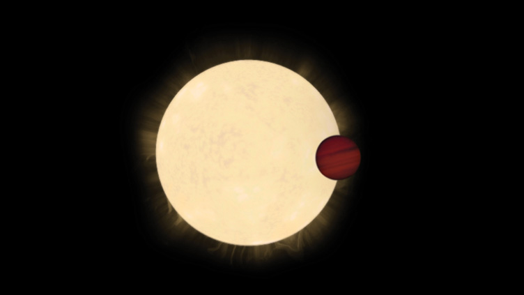 Imagem artística do trânsito do Júpiter quente KELT-11b em frente à estrela HD 93396, uma sub-gigante amarela a 320 anos-luz de distância.
