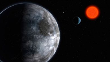 Conceção artística do sistema planetário em torno da estrela anã vermelha Gliese 581.