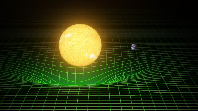 Representação bidimensional do poço gravitacional criado pelo Sol e a Terra. 