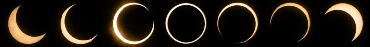 Sequência de fotos do eclipse anular do Sol de 20 de maio de 2012, obtidas em Mito, província de Ibaraki, no Japão. 