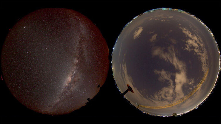 Comparação entre o céu visto no Porto (à direita) e na Namíbia (à esquerda)
