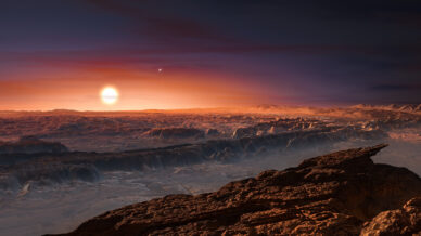 Impressão artística da superfície do planeta Proxima b.