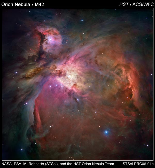 Imagem da nebulosa de Orionte, uma região de hidrogénio ionizado (HII) na nossa galáxia.