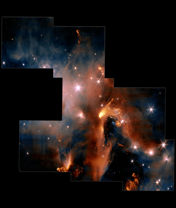 Um pormenor da Nebulosa NGC 1333 observada em 2023 com o telescópio espacial James Webb